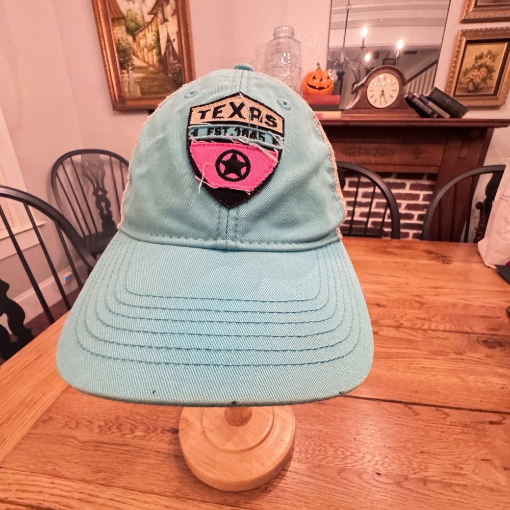Legacy Texas Est 1845 Trucker Hat Blue Cream Mesh Snapback Distressed Patch Cap